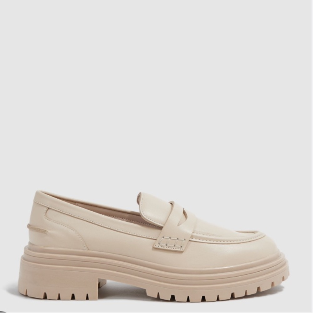 Reiss ADELE LEATHER CHUNKY CLEATED LOAFERS IN ECRU